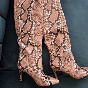 Steve Madden Snake Print Heeled Boots - Brown and Black